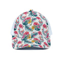 Aloha Hawaii Floral Pattern Print White Mesh Trucker Hat