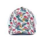 Aloha Hawaii Floral Pattern Print White Mesh Trucker Cap