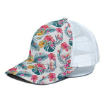 Aloha Hawaii Floral Pattern Print White Mesh Trucker Cap