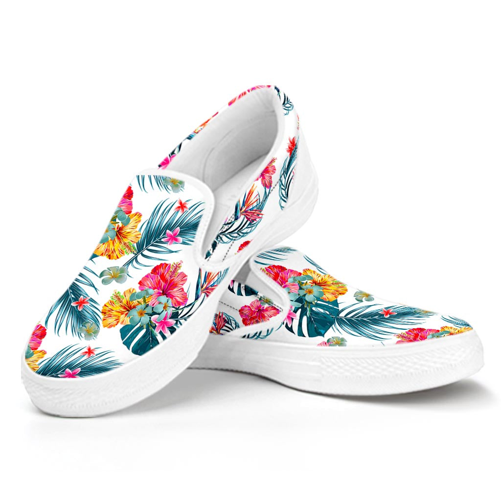 Aloha Hawaii Floral Pattern Print White Slip On Sneakers