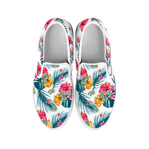 Aloha Hawaii Floral Pattern Print White Slip On Sneakers