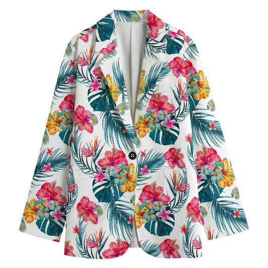 Aloha Hawaii Floral Pattern Print Women's Cotton Blazer