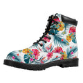 Aloha Hawaii Floral Pattern Print Padded Collar Lace Up Boots