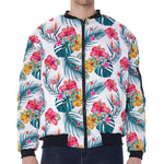 Aloha Hawaii Floral Pattern Print Zip Sleeve Bomber Jacket