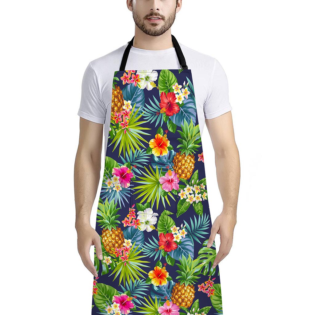 Aloha Hawaii Tropical Pattern Print Bib Apron With Pocket