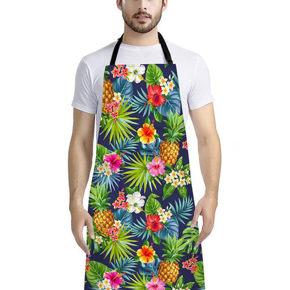 Aloha Hawaii Tropical Pattern Print Bib Apron With Pocket