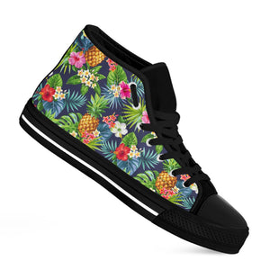 Aloha Hawaii Tropical Pattern Print Black High Top Sneakers