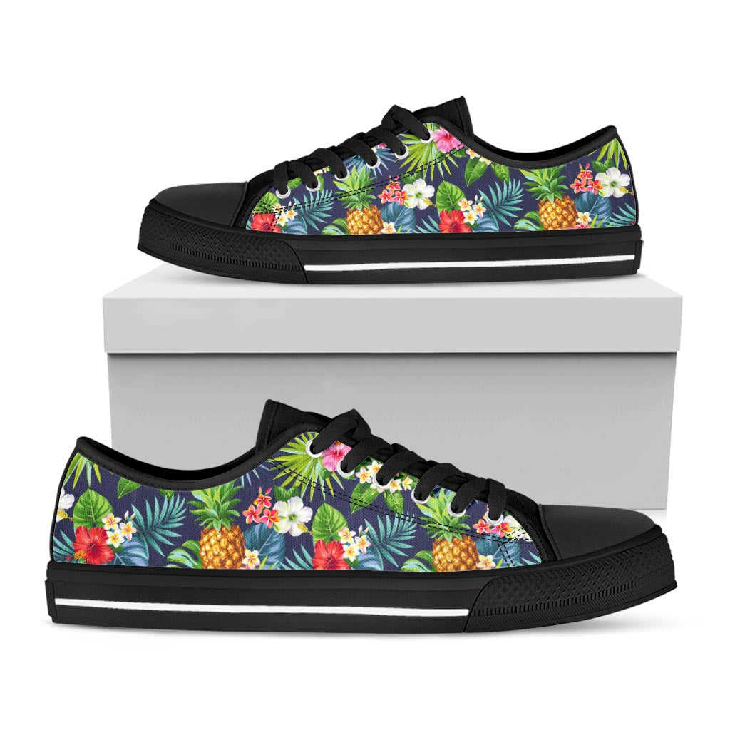 Aloha Hawaii Tropical Pattern Print Black Low Top Sneakers