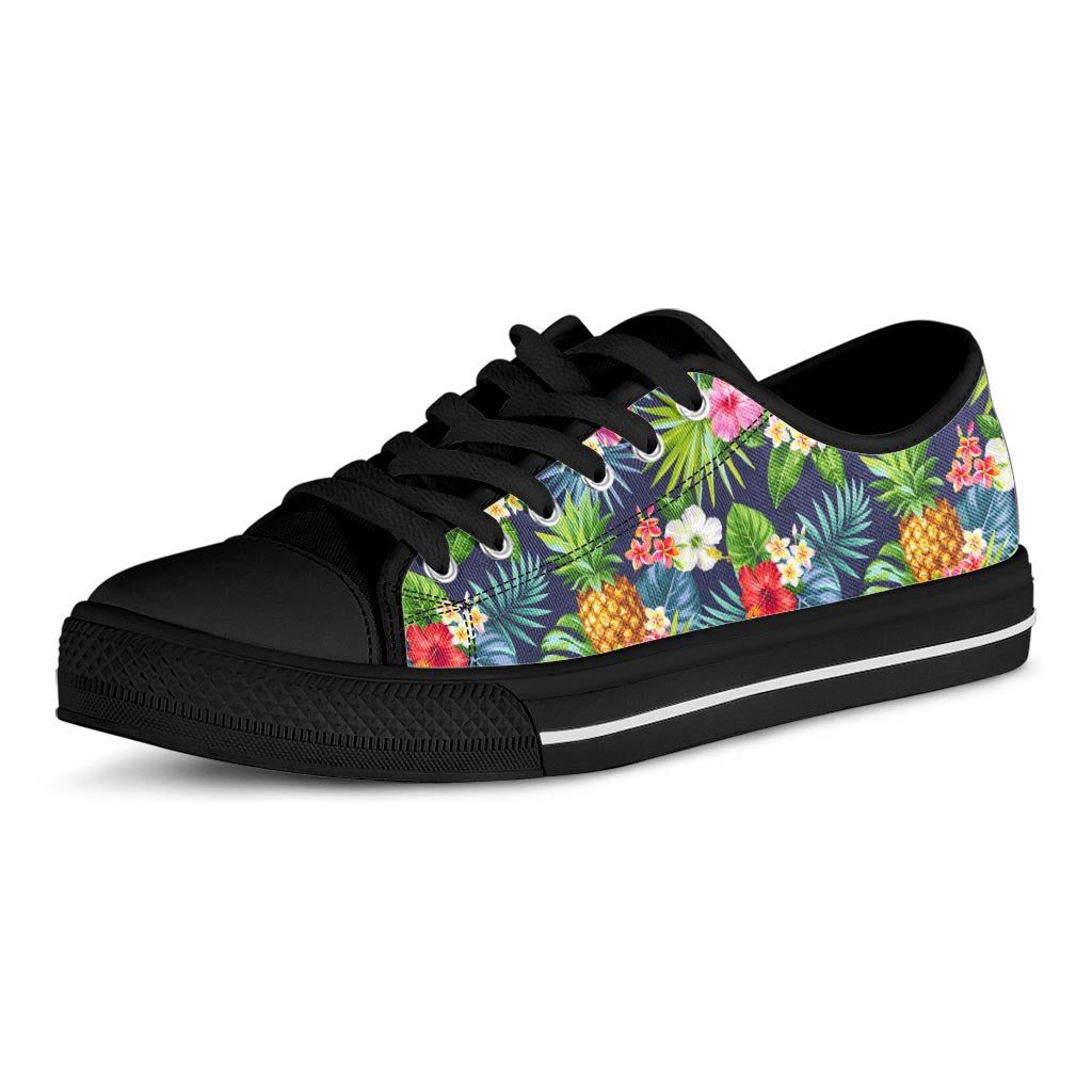 Aloha Hawaii Tropical Pattern Print Black Low Top Sneakers