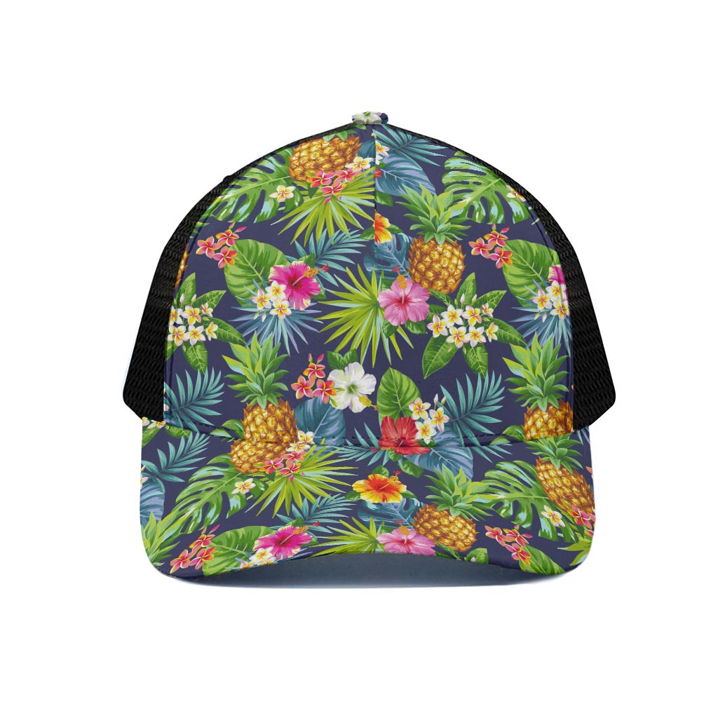 Aloha Hawaii Tropical Pattern Print Black Mesh Trucker Cap