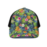 Aloha Hawaii Tropical Pattern Print Black Mesh Trucker Cap