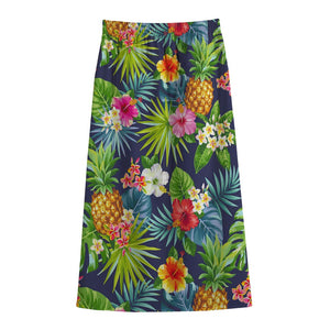 Aloha Hawaii Tropical Pattern Print Cotton Front Slit Maxi Skirt