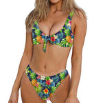 Aloha Hawaii Tropical Pattern Print Front Bow Tie Bikini