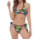 Aloha Hawaii Tropical Pattern Print Halter Scoop Tie Side Bikini