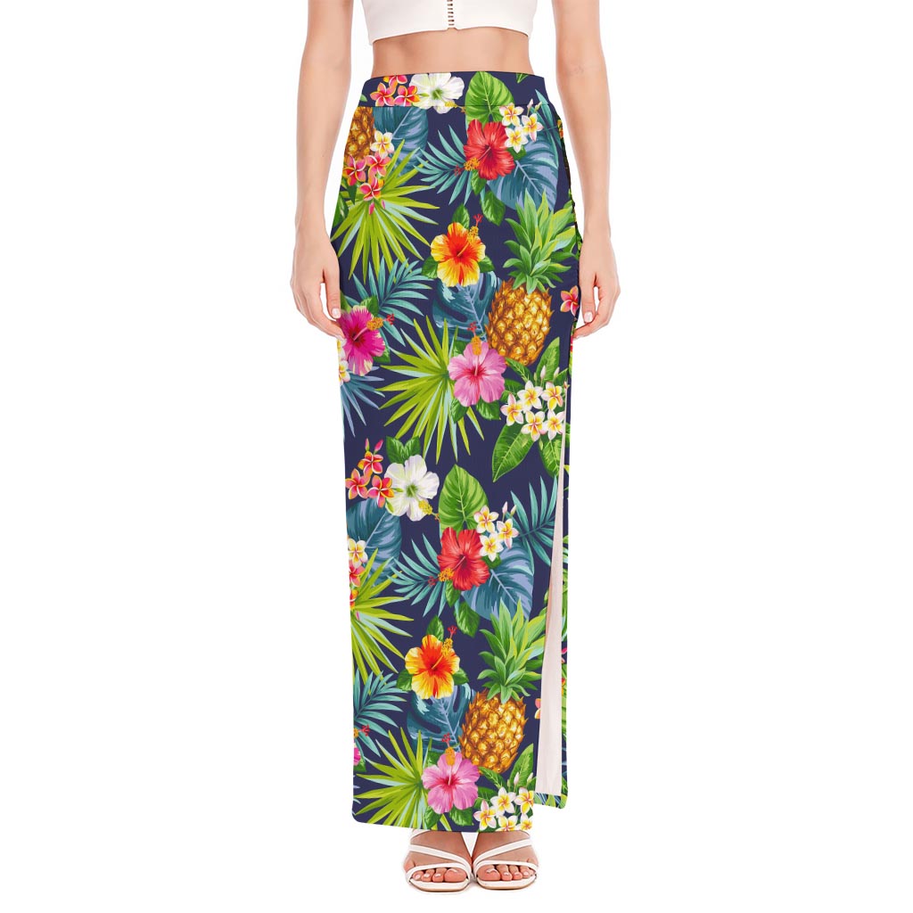 Aloha Hawaii Tropical Pattern Print High Slit Maxi Skirt