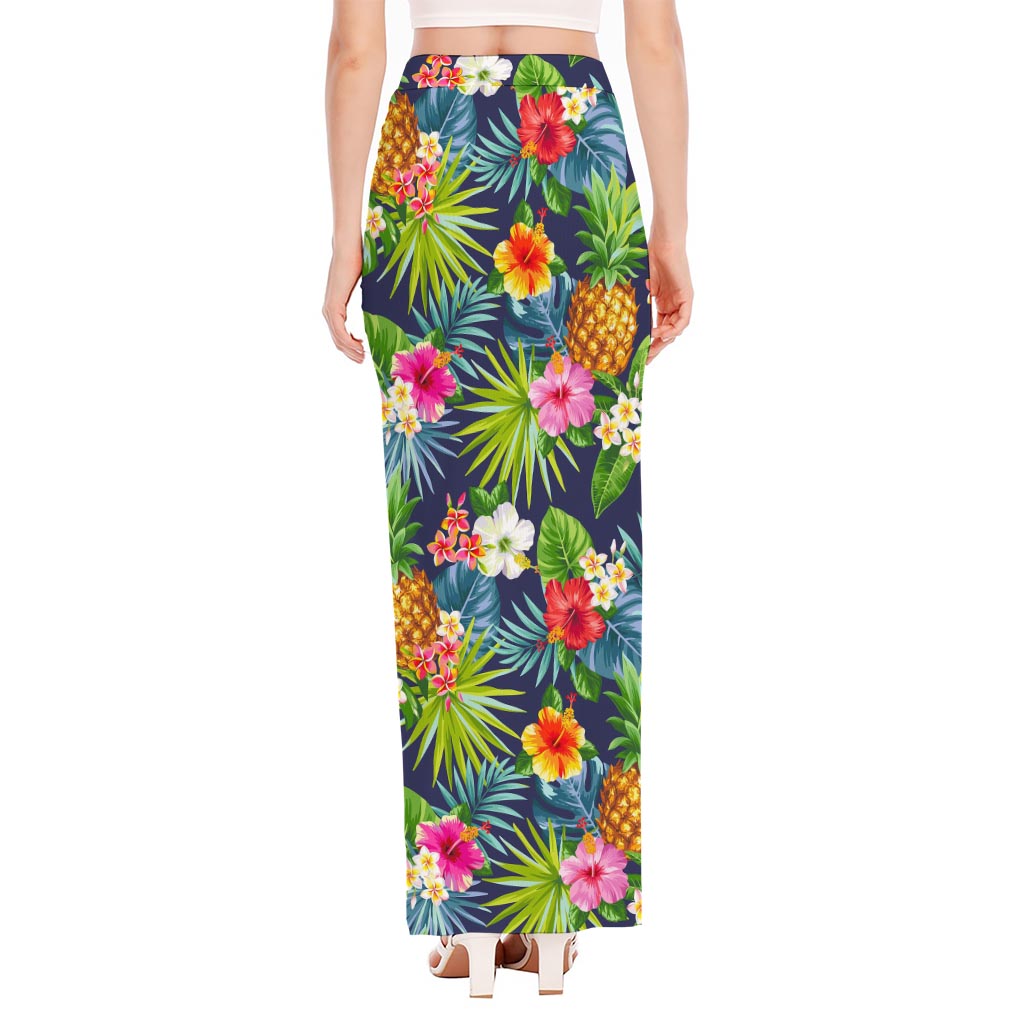 Aloha Hawaii Tropical Pattern Print High Slit Maxi Skirt