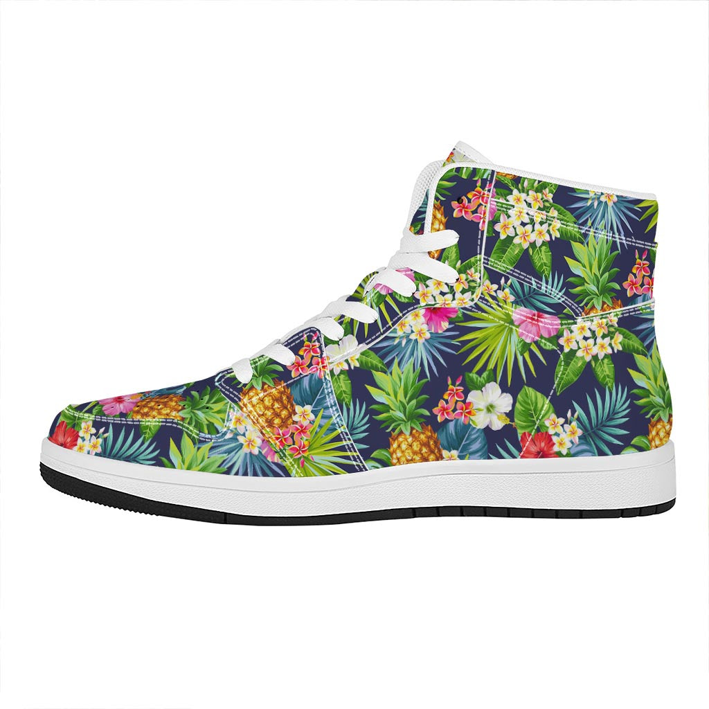 Aloha Hawaii Tropical Pattern Print High Top Leather Sneakers
