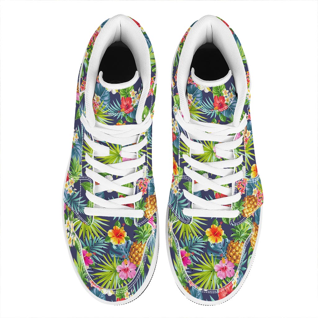 Aloha Hawaii Tropical Pattern Print High Top Leather Sneakers