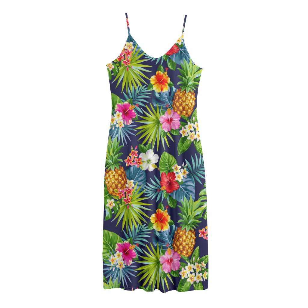 Aloha Hawaii Tropical Pattern Print Jersey Midi Cami Dress