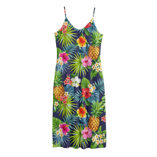 Aloha Hawaii Tropical Pattern Print Jersey Midi Cami Dress