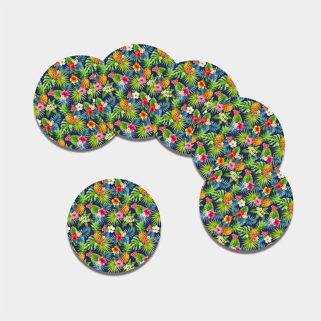 Aloha Hawaii Tropical Pattern Print Leather Coaster Set