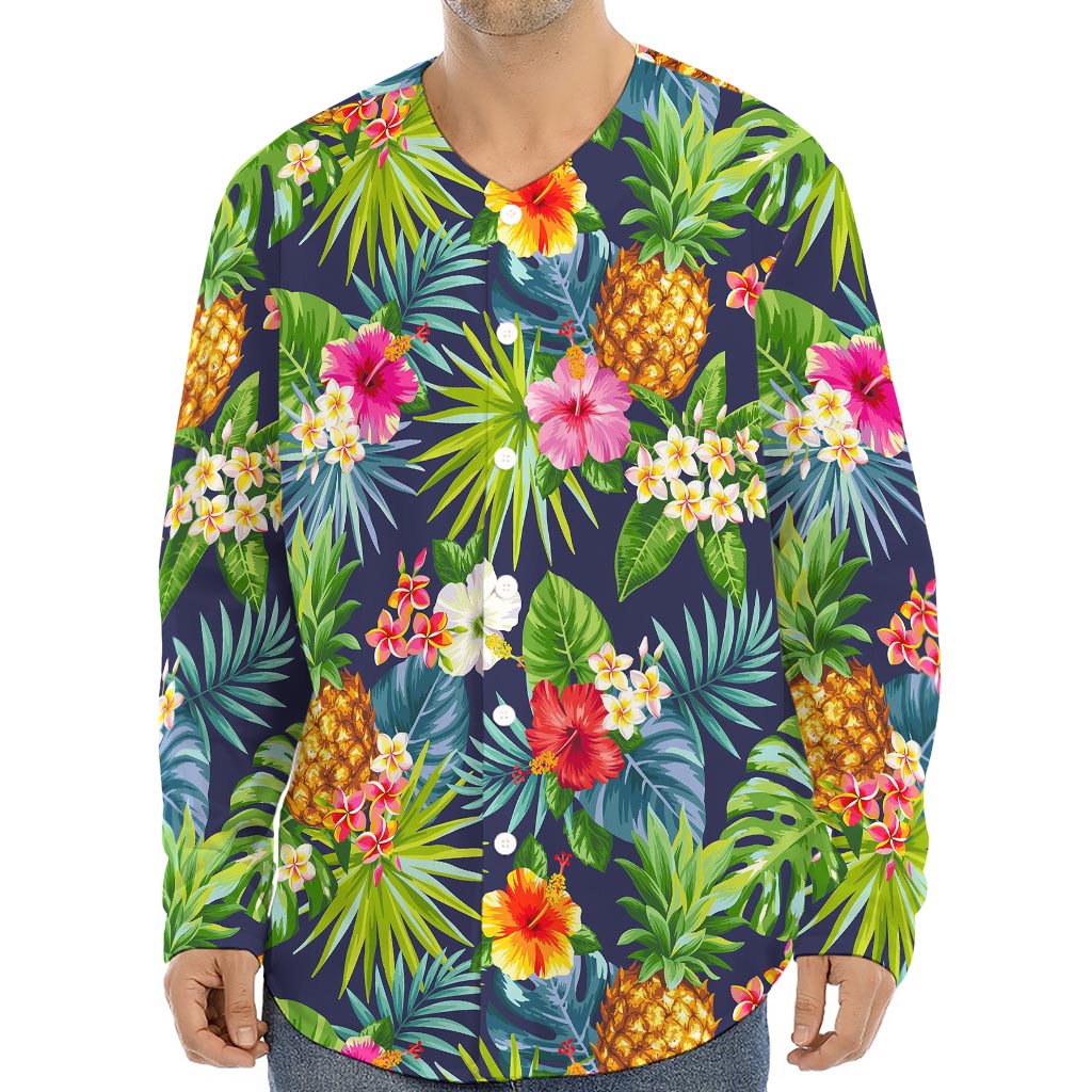 Aloha Hawaii Tropical Pattern Print Long Sleeve Baseball Jersey