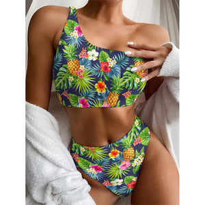 Aloha Hawaii Tropical Pattern Print One Shoulder Bikini Top