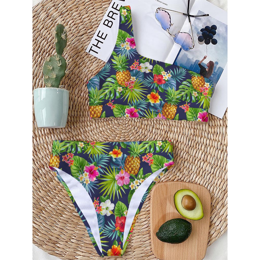 Aloha Hawaii Tropical Pattern Print One Shoulder Bikini Top