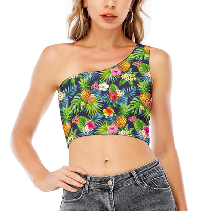 Aloha Hawaii Tropical Pattern Print One Shoulder Crop Top