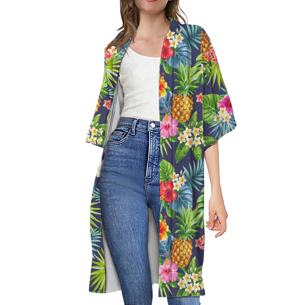 Aloha Hawaii Tropical Pattern Print Open Front Beach Cover Up