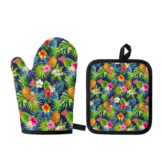 Aloha Hawaii Tropical Pattern Print Oven Mitt And Pot Holder Set