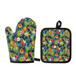 Aloha Hawaii Tropical Pattern Print Oven Mitt And Pot Holder Set