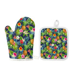 Aloha Hawaii Tropical Pattern Print Oven Mitt And Pot Holder Set