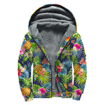 Aloha Hawaii Tropical Pattern Print Sherpa Lined Zip Up Hoodie