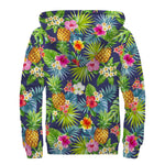 Aloha Hawaii Tropical Pattern Print Sherpa Lined Zip Up Hoodie