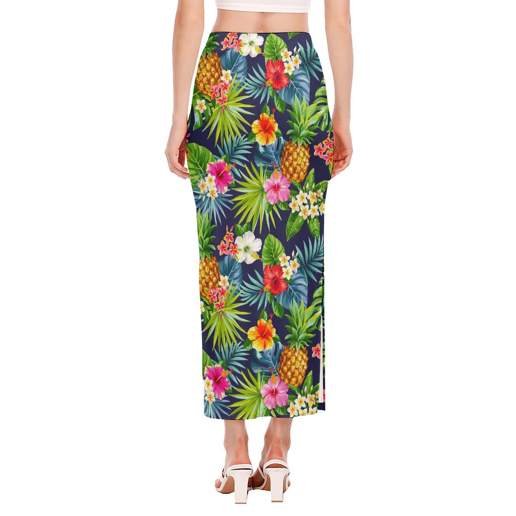 Aloha Hawaii Tropical Pattern Print Side Slit Maxi Skirt