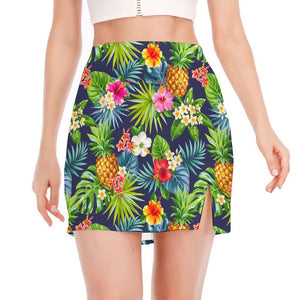 Aloha Hawaii Tropical Pattern Print Side Slit Mini Skirt