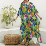 Aloha Hawaii Tropical Pattern Print Silk V-Neck Kaftan Dress