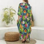 Aloha Hawaii Tropical Pattern Print Silk V-Neck Kaftan Dress