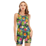 Aloha Hawaii Tropical Pattern Print Sleeveless One Piece Swimsuit