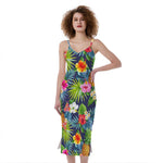 Aloha Hawaii Tropical Pattern Print Slim Fit Midi Cami Dress