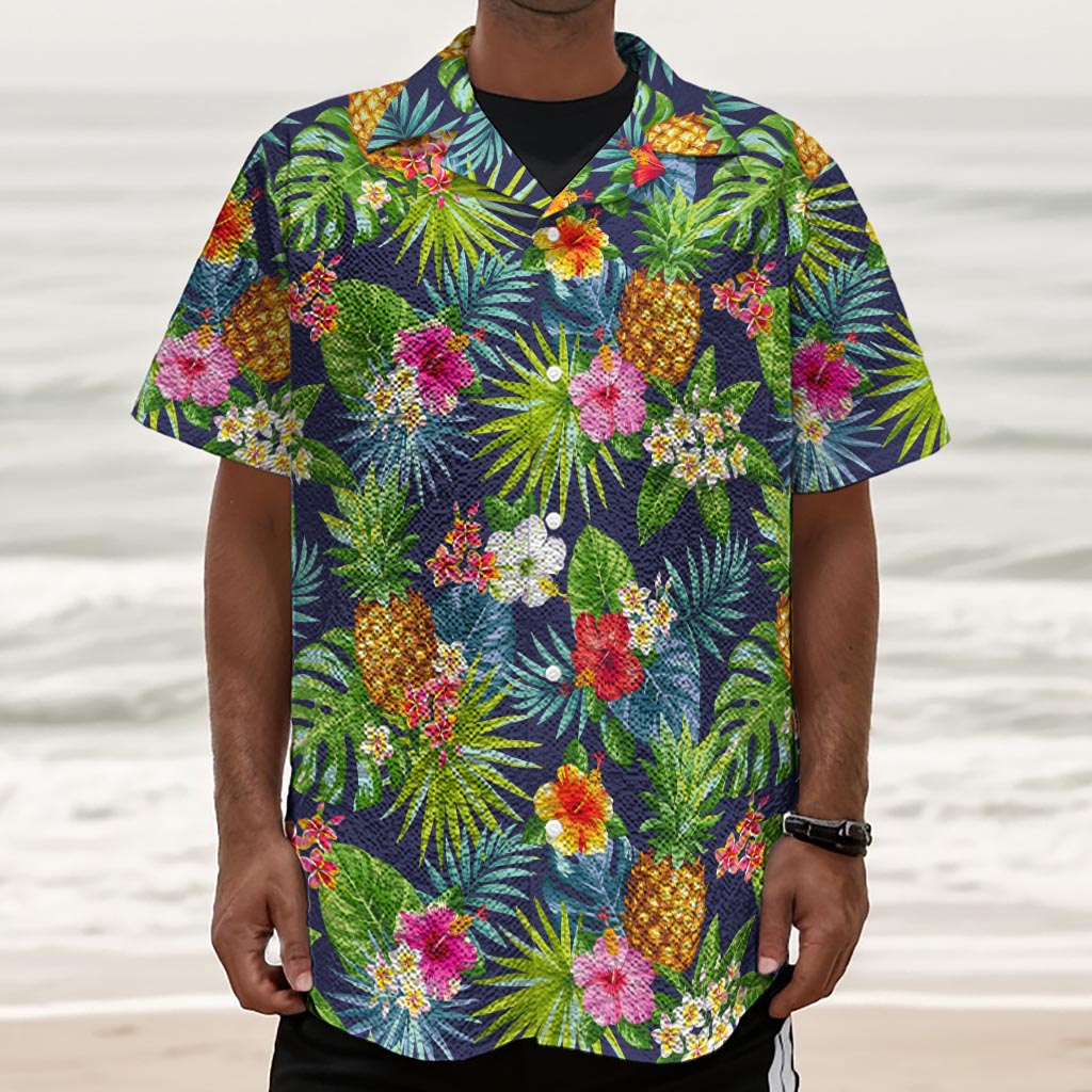 Aloha Hawaii Tropical Pattern Print Textured Short Sleeve Shirt
