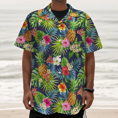 Aloha Hawaii Tropical Pattern Print Textured Short Sleeve Shirt