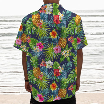 Aloha Hawaii Tropical Pattern Print Textured Short Sleeve Shirt