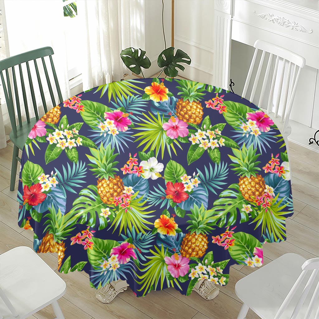 Aloha Hawaii Tropical Pattern Print Waterproof Round Tablecloth