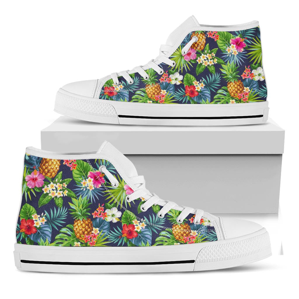 Aloha Hawaii Tropical Pattern Print White High Top Sneakers