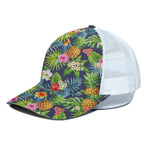 Aloha Hawaii Tropical Pattern Print White Mesh Trucker Cap