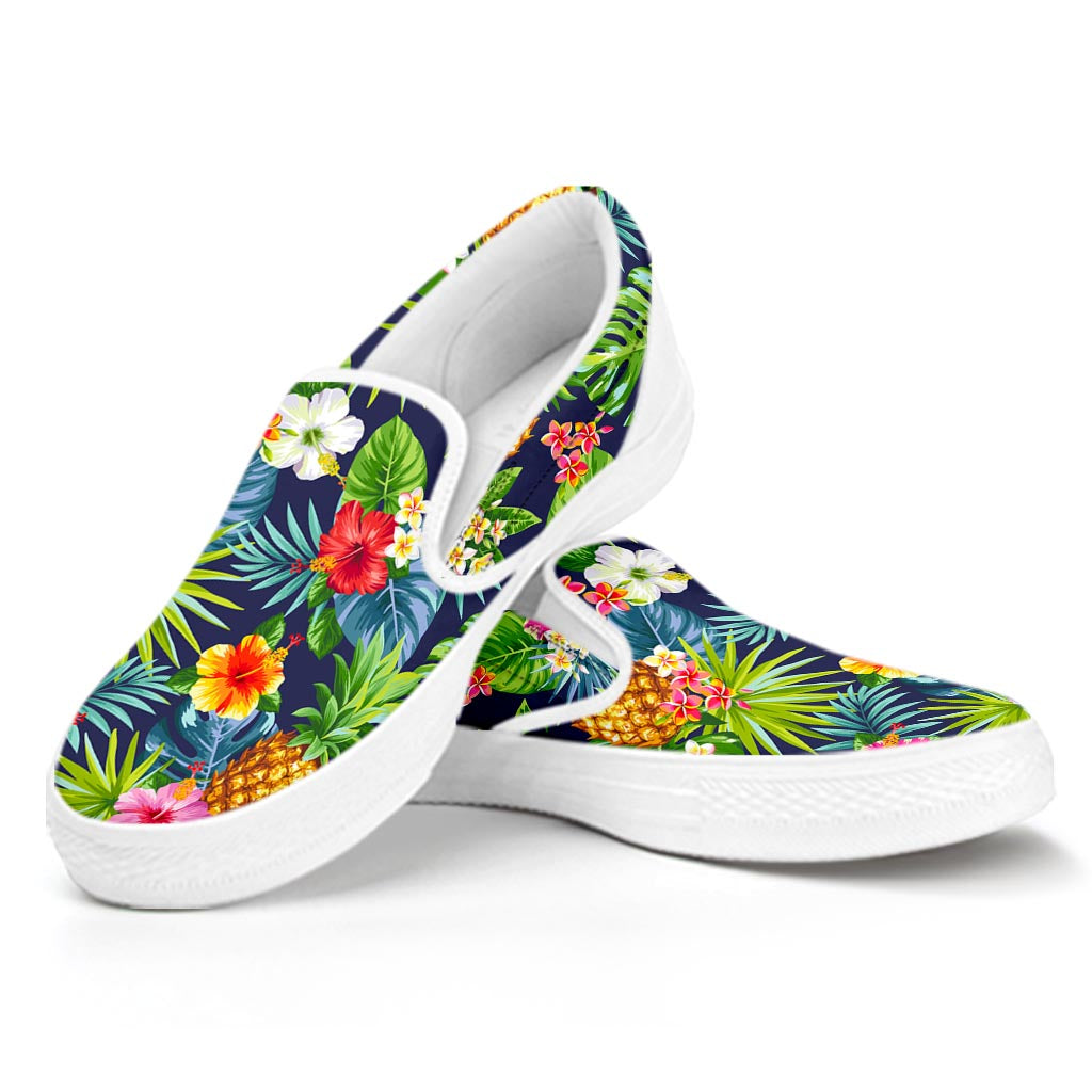 Aloha Hawaii Tropical Pattern Print White Slip On Sneakers