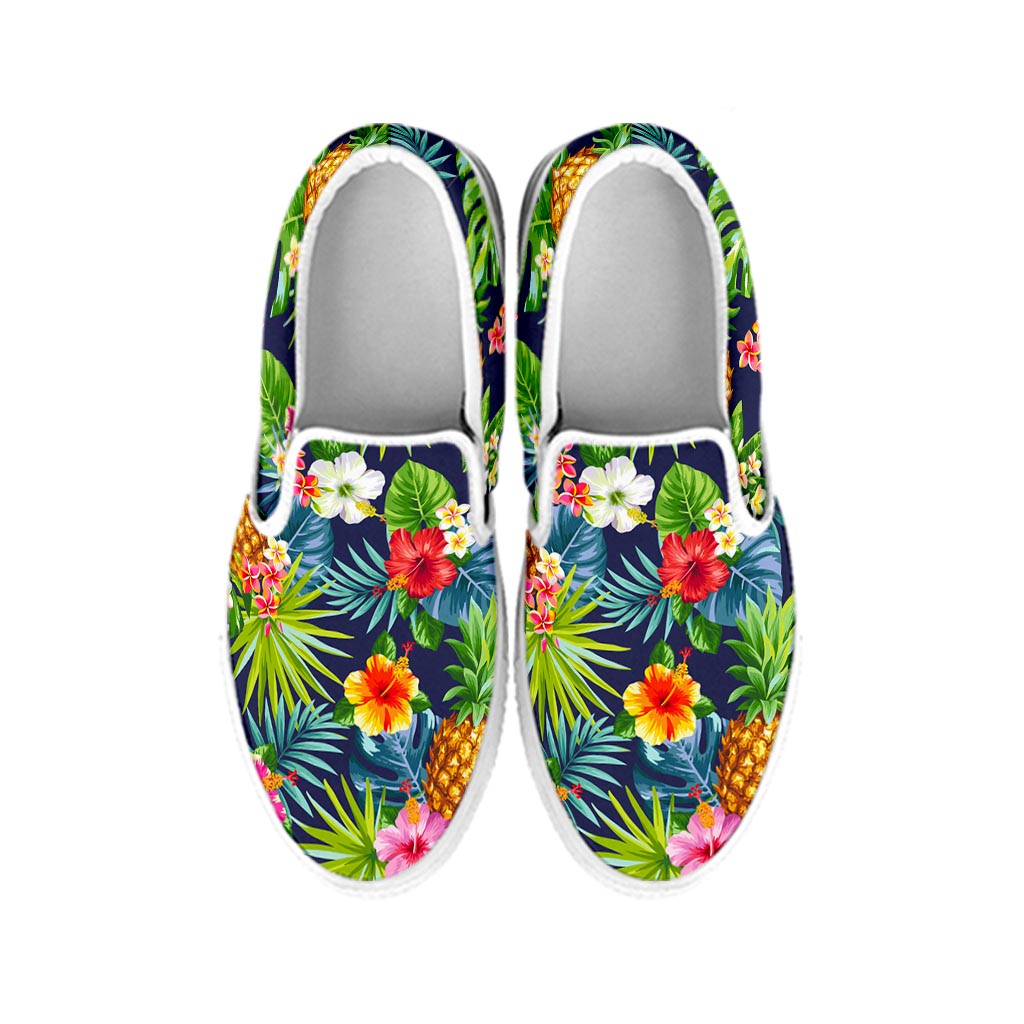 Aloha Hawaii Tropical Pattern Print White Slip On Sneakers