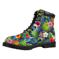 Aloha Hawaii Tropical Pattern Print Padded Collar Lace Up Boots